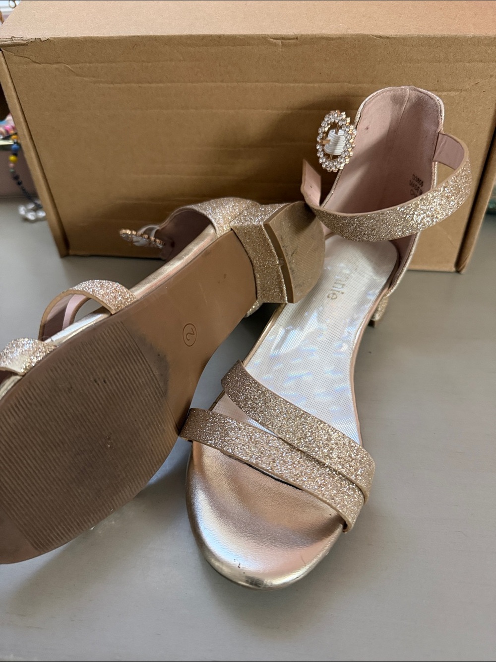Women’s Sparkle Ankle-Strap Sandals in Rose Gold